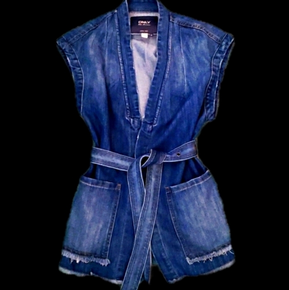 Only Tops - Only Denim Vest, Tie Waist